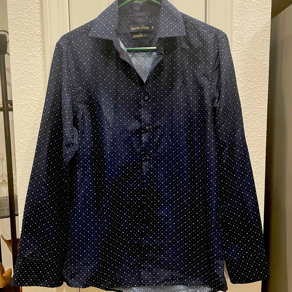 Silverstone Modern Fit men’s blue button down dress shirt - SZ M